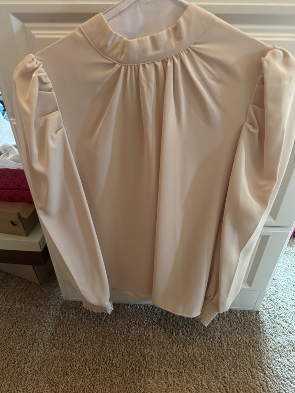 Women's Cream Puff-Sleeve High-Neck Blouse